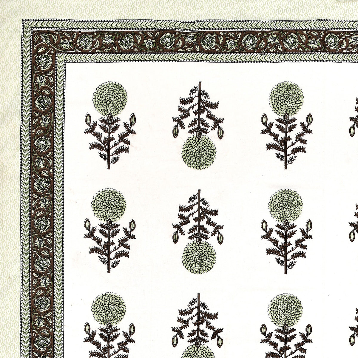 Elora Olive Marigold Buta Murugan cotton single bedsheet 60x90 with pillow cover – olive green – wholesale Jaipur – view 3