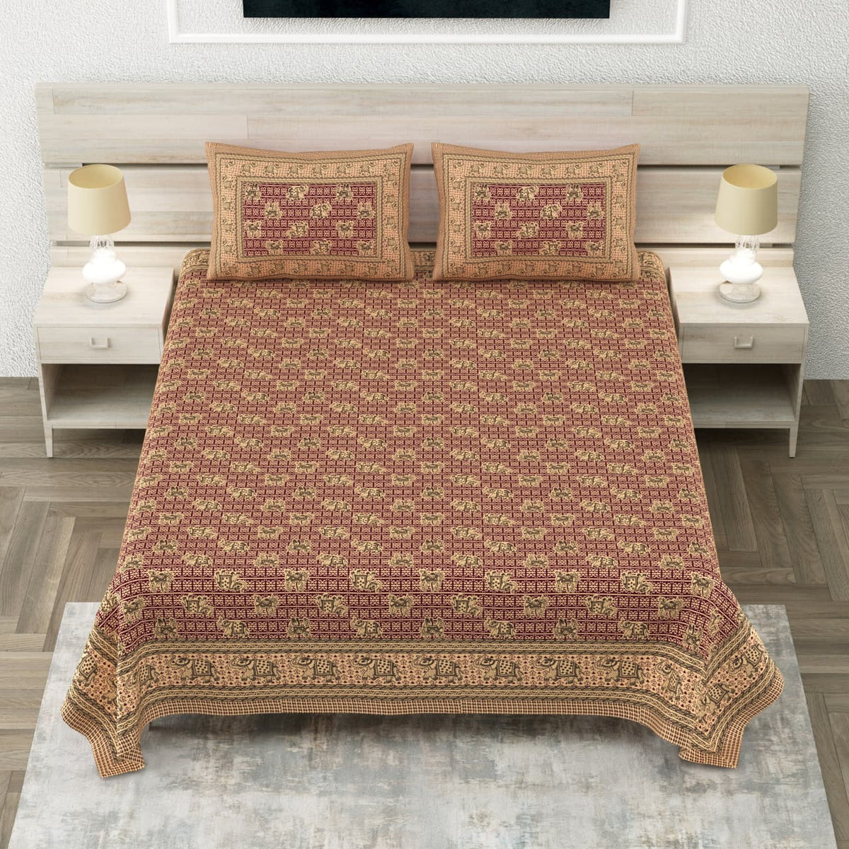 Royal Sanganer Rose Mauve Jaal Pure Cotton Double Bedsheet 90x108 with 2 Pillow Covers Bedsheet 1hiblMNhCmlPNBV_Z1SzGzzY2tt0kCQXO_w2000