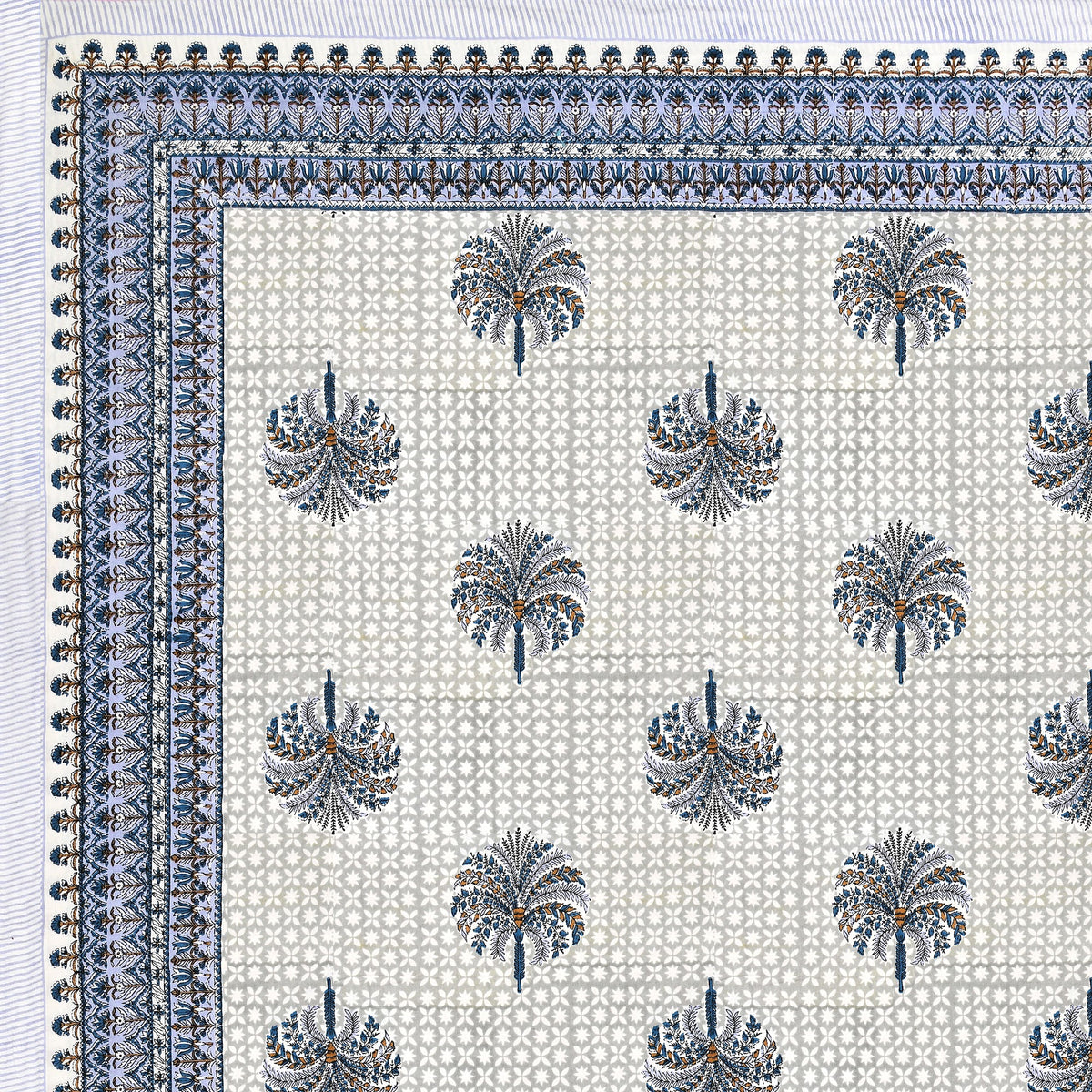 White Indigo Palm Buta pure cotton double bedsheet 90x108 – Unnati collection – view 4