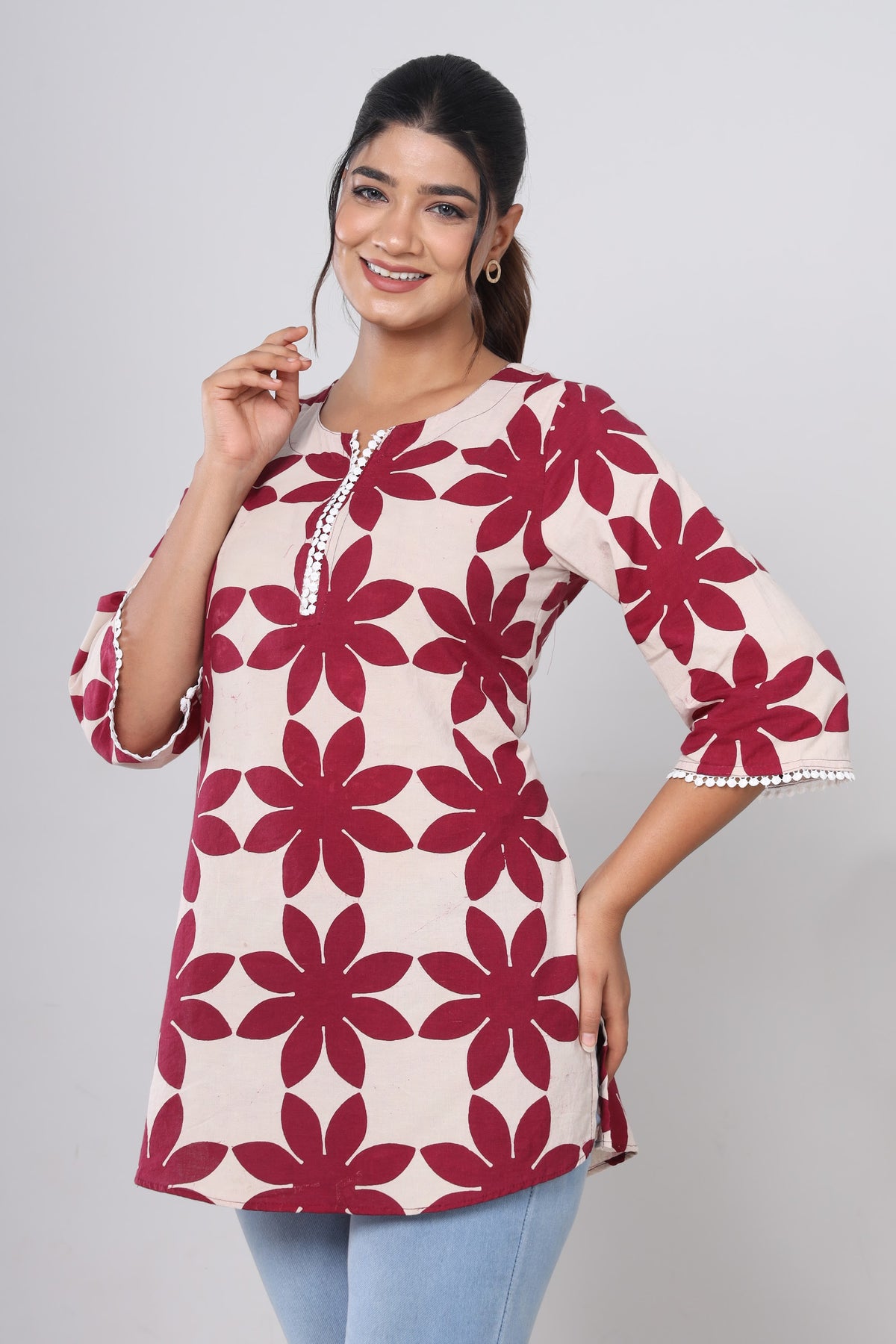 Hand Block Printed Cotton Short Kurti – Maroon Star Flower (Make to Order) Ready to Wear 1hsOjP1Wq5j1-WmjX_6SjUmdHej-kFRBz_w2000