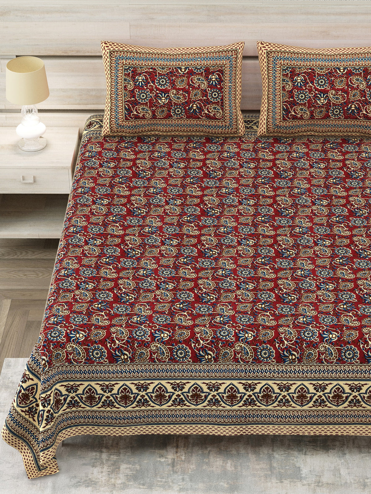 Royal Sanganer Maroon Kalamkari Jaal Pure Cotton Double Bedsheet 90x108 with 2 Pillow Covers Bedsheet 1i6s5hNbXAJ9UgceYp_9KJN0wbK2YQ1KL_w2000
