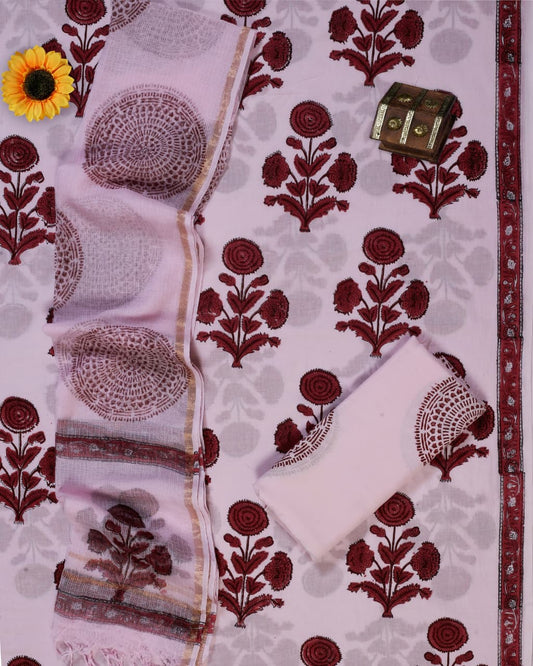 Pink Maroon Mughal Buta Hand Block Print Cotton Suit with Kota Doria Zari Dupatta – Unstitched 3 Piece Suit Material 1i8T89pAV42wwBdGfpNI_GfltM8gbOQS2_w2000