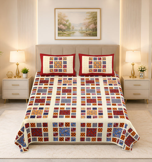 Kalashree Maroon Patchwork Check Premium Cotton Double Bedsheet 100x108 with 2 Pillow Covers Bedsheet 1i8qTib1gHINOBYxhjH3XfkFV-o77Zl6J_w2000