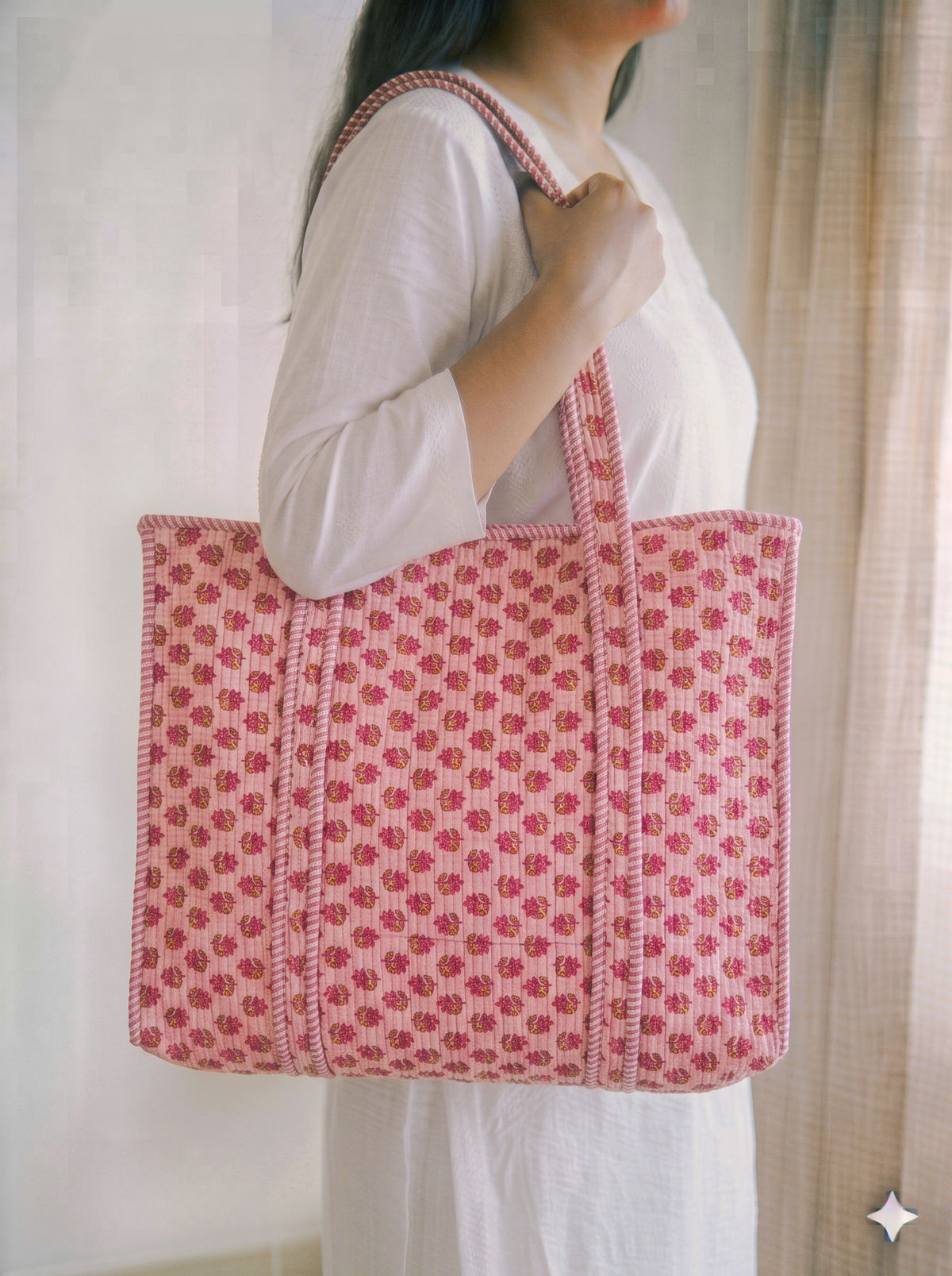 Jaipuri Printed Quilted Cotton Tote Bag | Gulabi Buti – Pink Buti | 18x18 inch | Zipper & Inside Pocket | Wholesale Tote Bag 1iP9UxfjCI_EU9LxJsPeLP1rg-Hh_eIDy_w2000