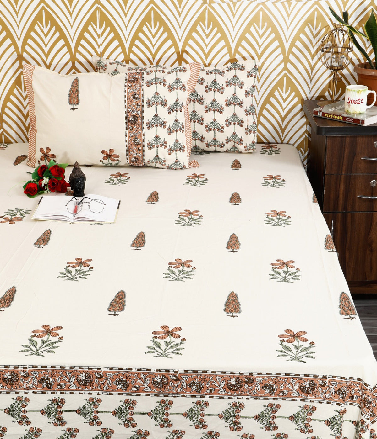 Prakriti Yuvraj Brown Floral Border Buti Pure Cotton King Size Bedsheet 108x108 with 2 Pillow Covers Bedsheet 1iWBxwC1HpfqBL2xk7yIGw2qY9N9cJUu__w2000