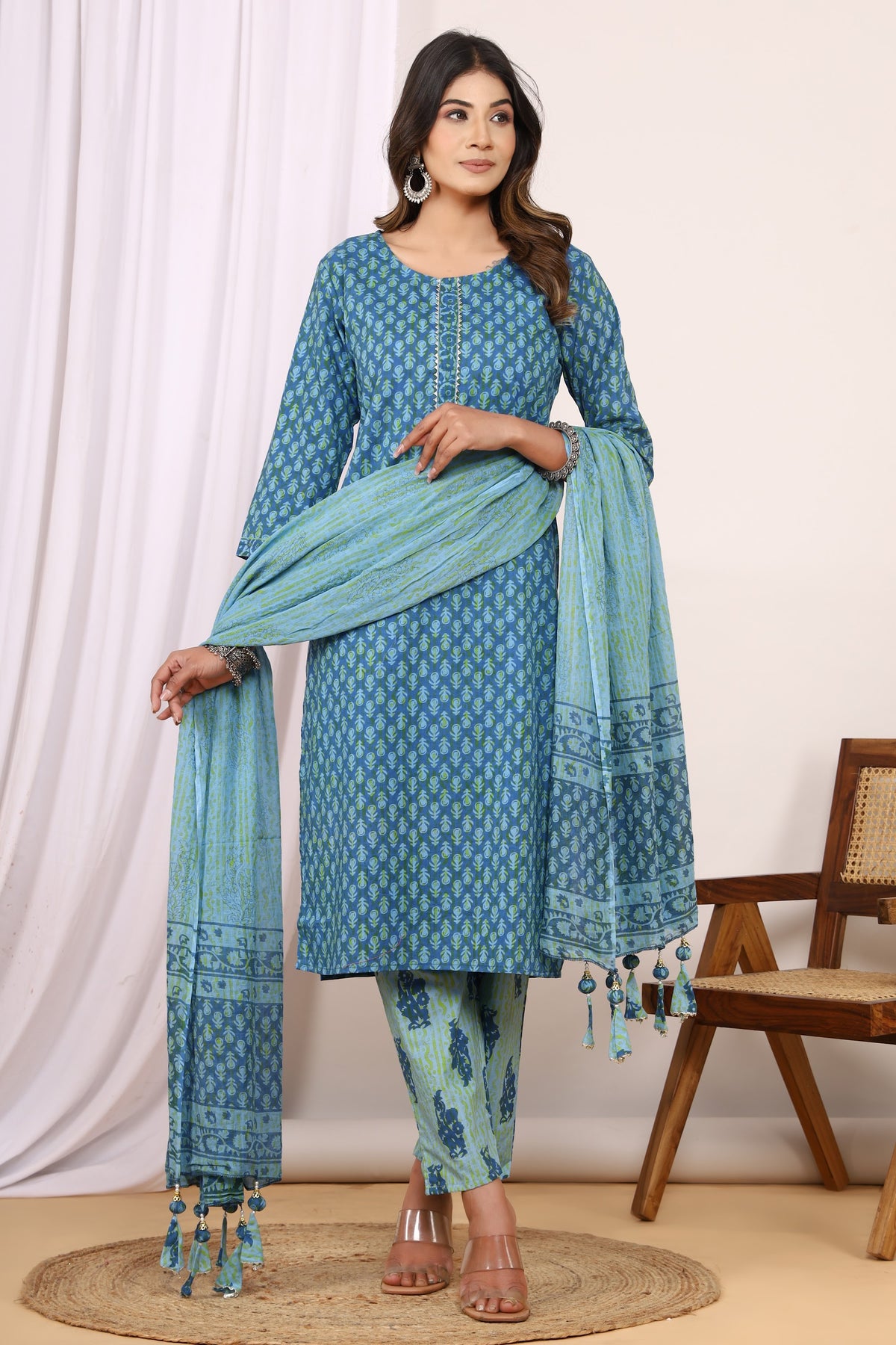 Printed Cotton Kurta Set with Pant & Dupatta – Teal Blue (Make to Order) Ready to Wear 1i_LcH_ocRbI-jK2jmgdpxdAoEopJSg82_w2000