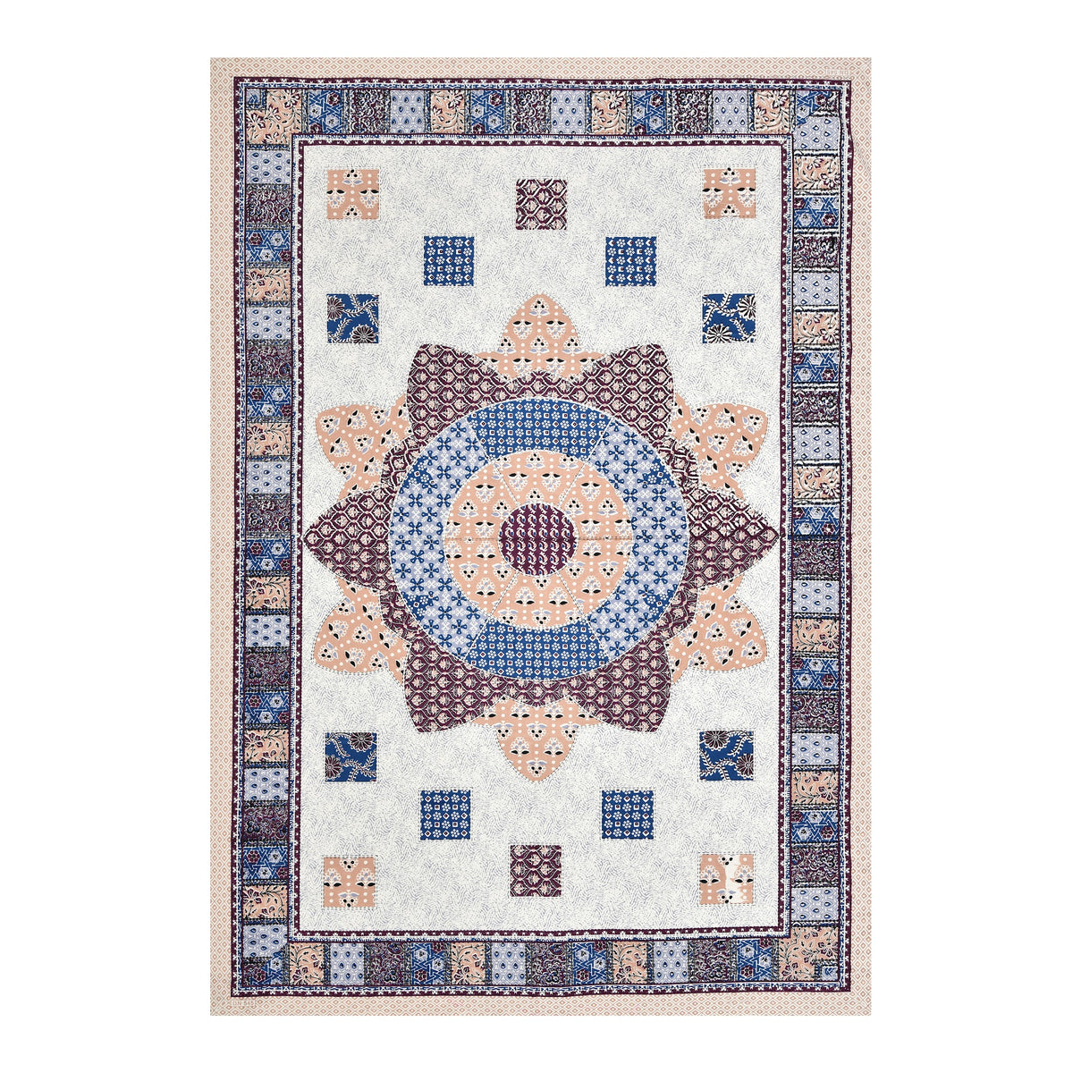 Elora Mauve Patchwork Medallion Murugan cotton single bedsheet 60x90 with pillow cover – mauve – wholesale Jaipur – view 4