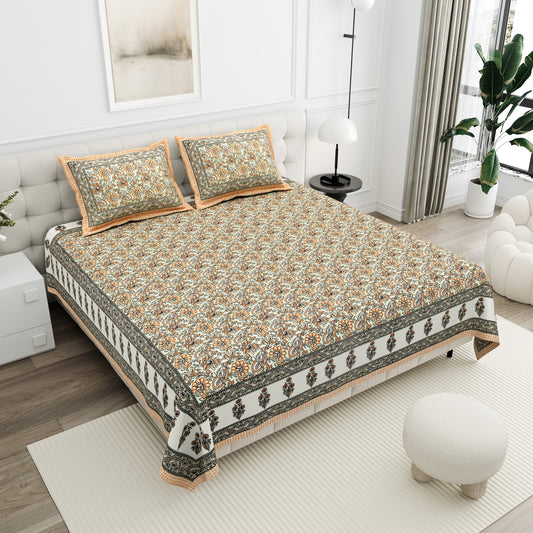 Haveli Khaki Floral Jaal Cotton Double Bedsheet 90x108 with 2 Pillow Covers Bedsheet 1iaKKAnr7zgxaSv9PhxTnkCiqkOzzW9fr_w2000