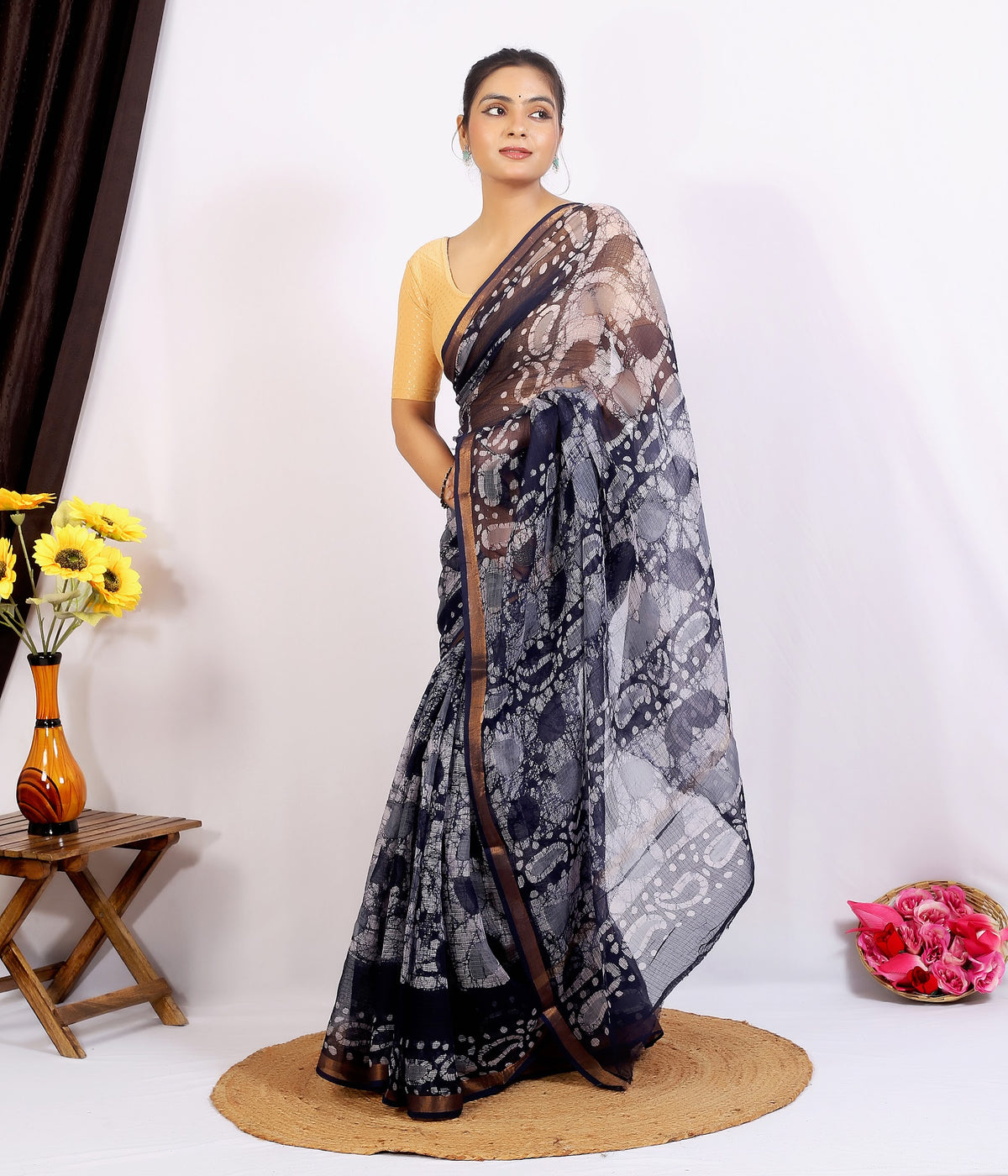 Charcoal Floral Dabu Kota Doria Hand Block Print Saree with Blouse Saree 1icoyFIDsziy0ecD3uhOz5zzaW5AXgLxw_w2000