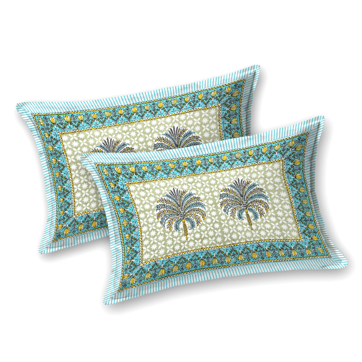 Mint Green Palm Buta pure cotton double bedsheet 90x108 – Unnati collection – view 5