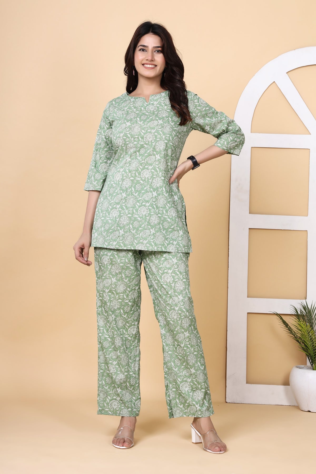 Sage Green Floral printed co-ord set – make to order wholesale