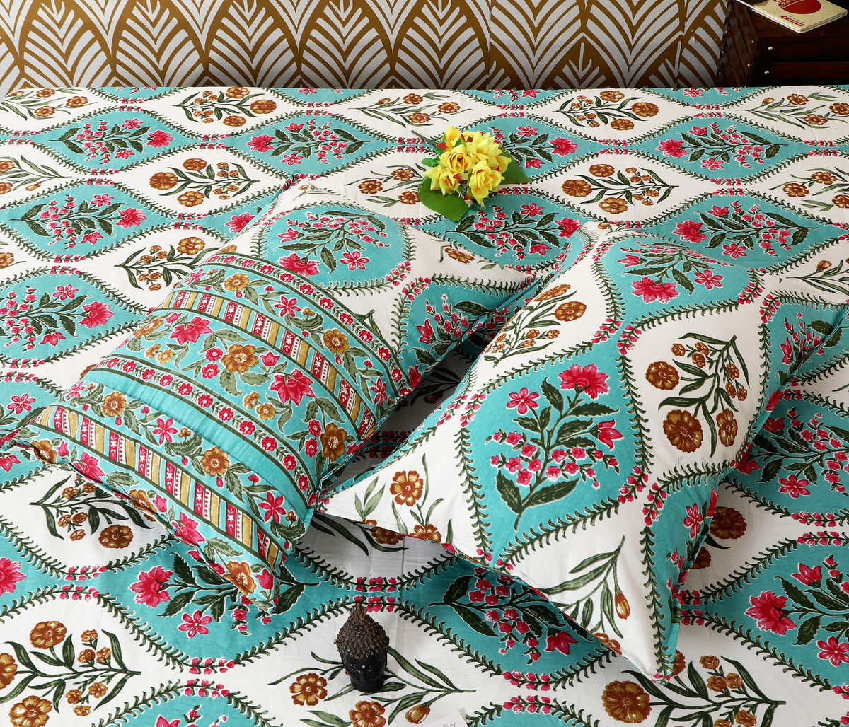 Bagru Mahal Teal Mughal Arch Cotton King Size Bedsheet 108x108 with 2 Pillow Covers Bedsheet 1j9Lsiz-oKtzAkipoyJvtPiC9KXs84WuC_w2000