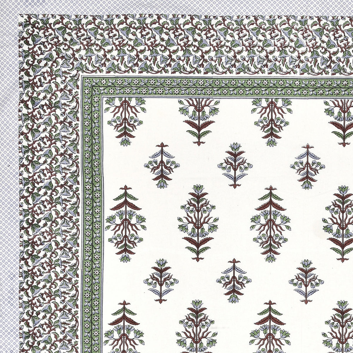 Elora Green Border Mughal Buta Murugan cotton single bedsheet 60x90 with pillow cover – green – wholesale Jaipur – view 3