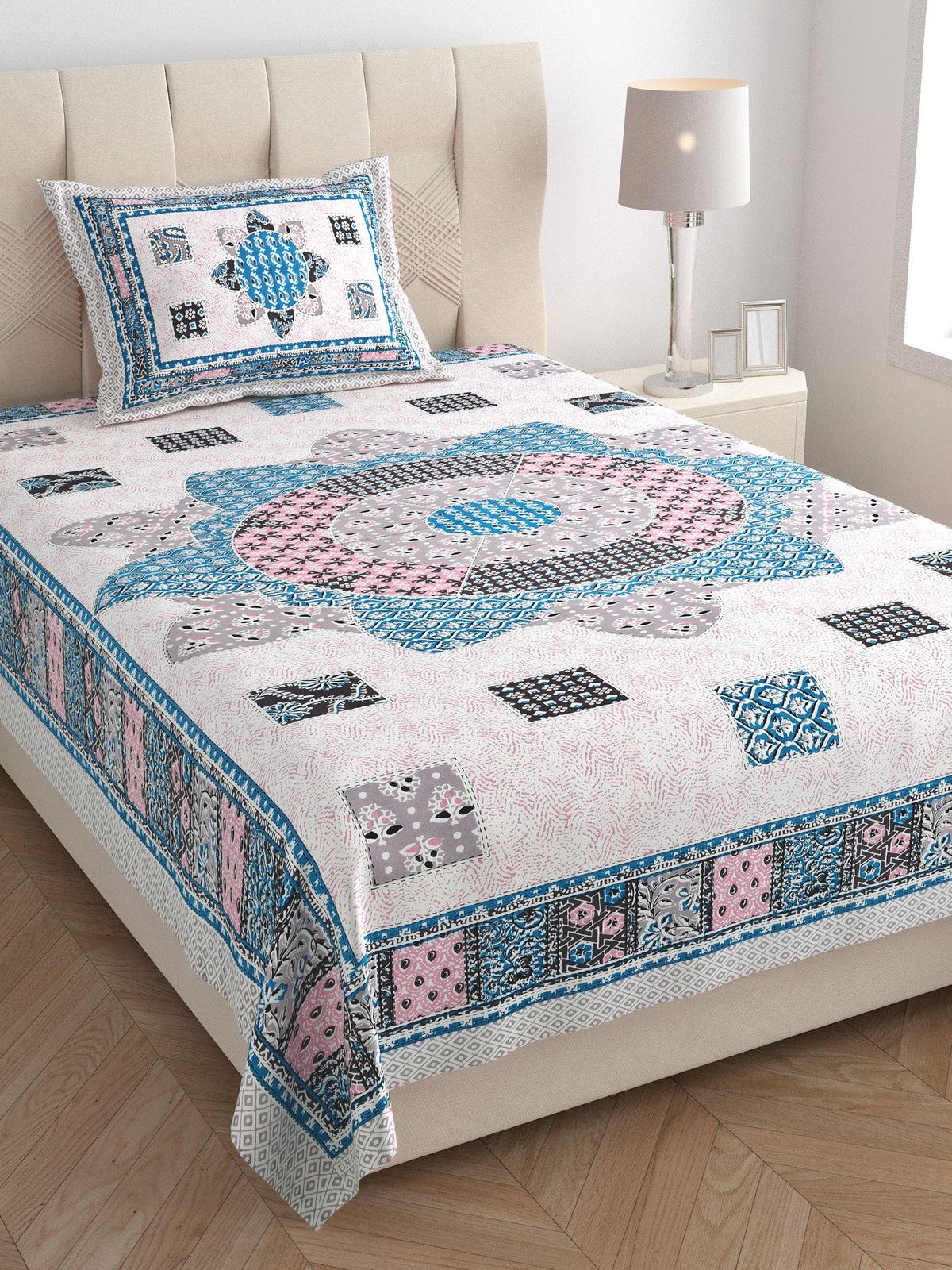 Elora Aqua Patchwork Medallion Murugan Cotton Single Bedsheet 60x90 with 1 Pillow Cover Bedsheet 1jbTTDNBlI6TskFW4cOw1LKR0SGBffaq1_w2000