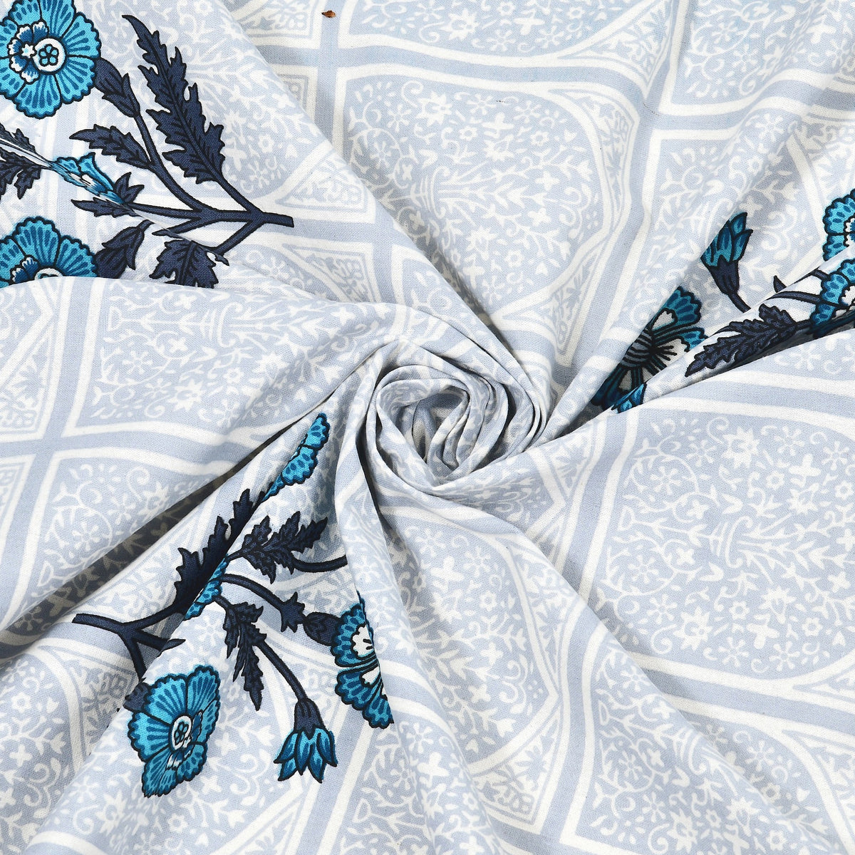 Kalashree Teal Mughal Panel premium cotton double bedsheet 100x108 with 2 pillow covers – teal – wholesale Jaipur – view 6