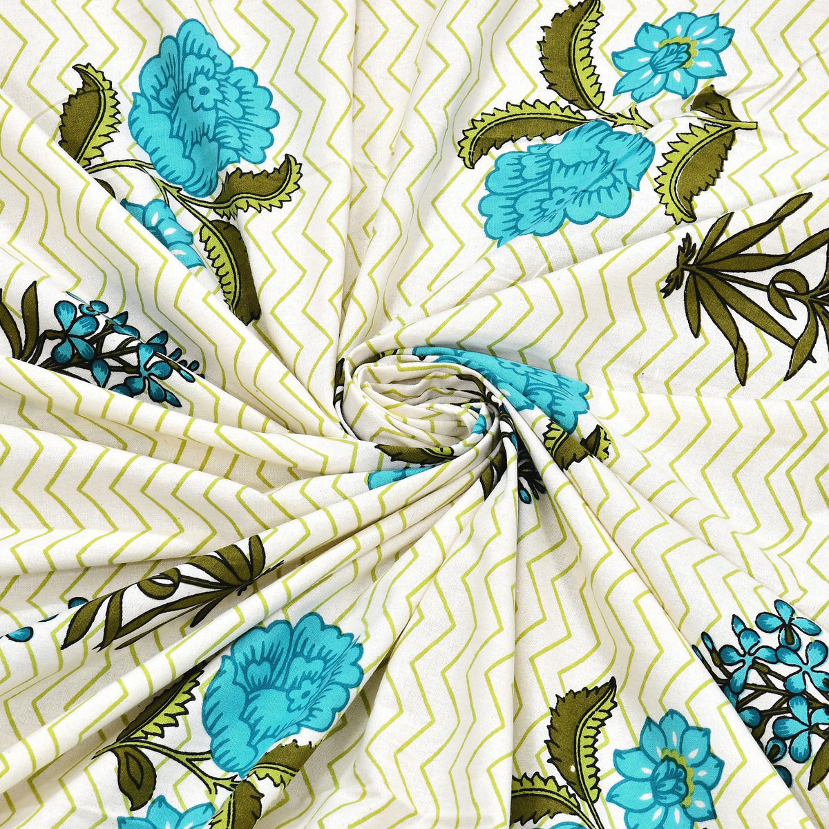Kalashree Aqua Rose Chevron premium cotton double bedsheet 100x108 with 2 pillow covers – aqua – wholesale Jaipur – view 6