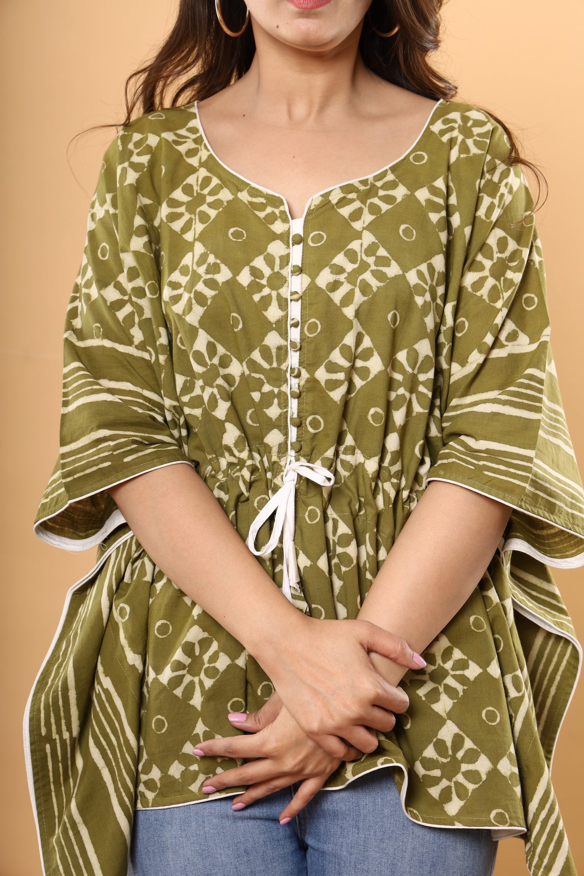 Olive Zigzag short kaftan top – make to order wholesale – view 6