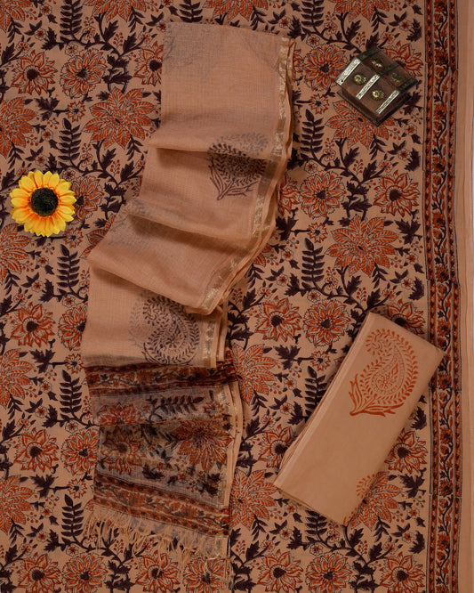 Rangeen Rust Brown Floral Hand Block Print Cotton Suit with Kota Doria Dupatta – Unstitched 3 Piece Suit Material 1jhlJT927tsSxiIJLEC36ItsjLB4lriJo_w2000