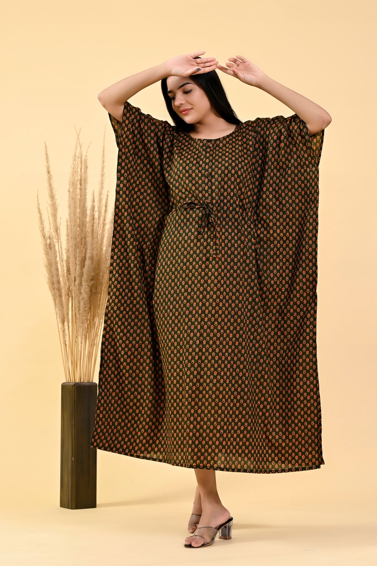 Brown Buta long kaftan – make to order wholesale – view 4