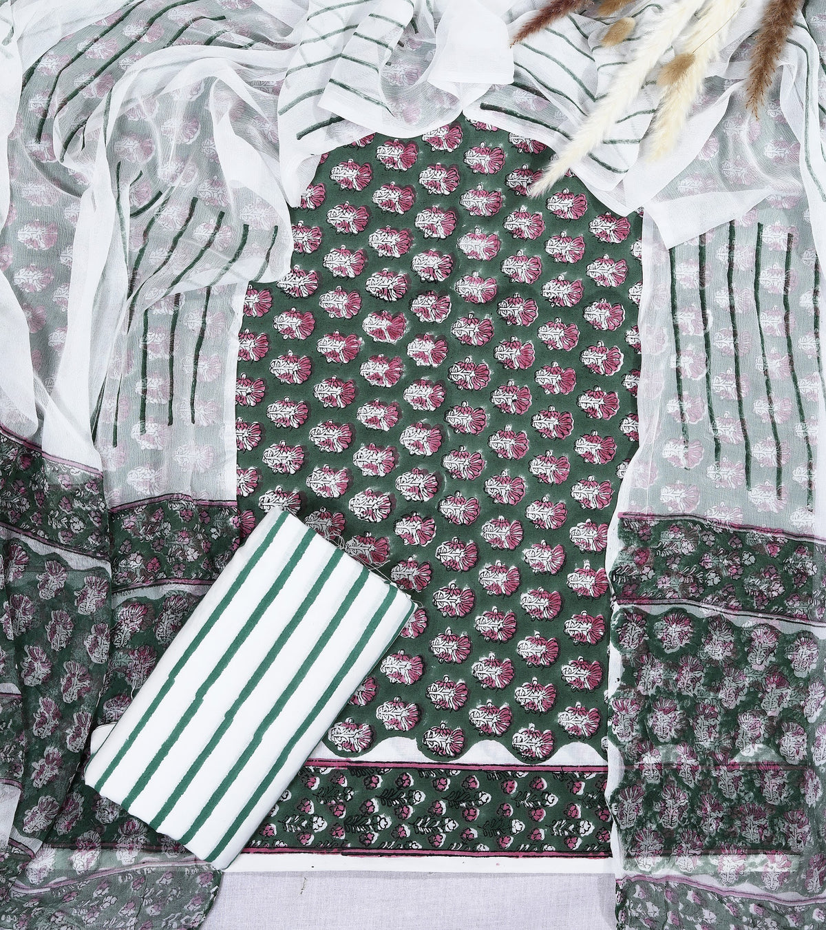 Gulnaar Green Pink Rose Buti Hand Block Print Cotton Suit with Chiffon Dupatta – Unstitched 3 Piece Suit Material 1k1Kc0fuIxK46vshp2du_vWKRWCKl1L1z_w2000