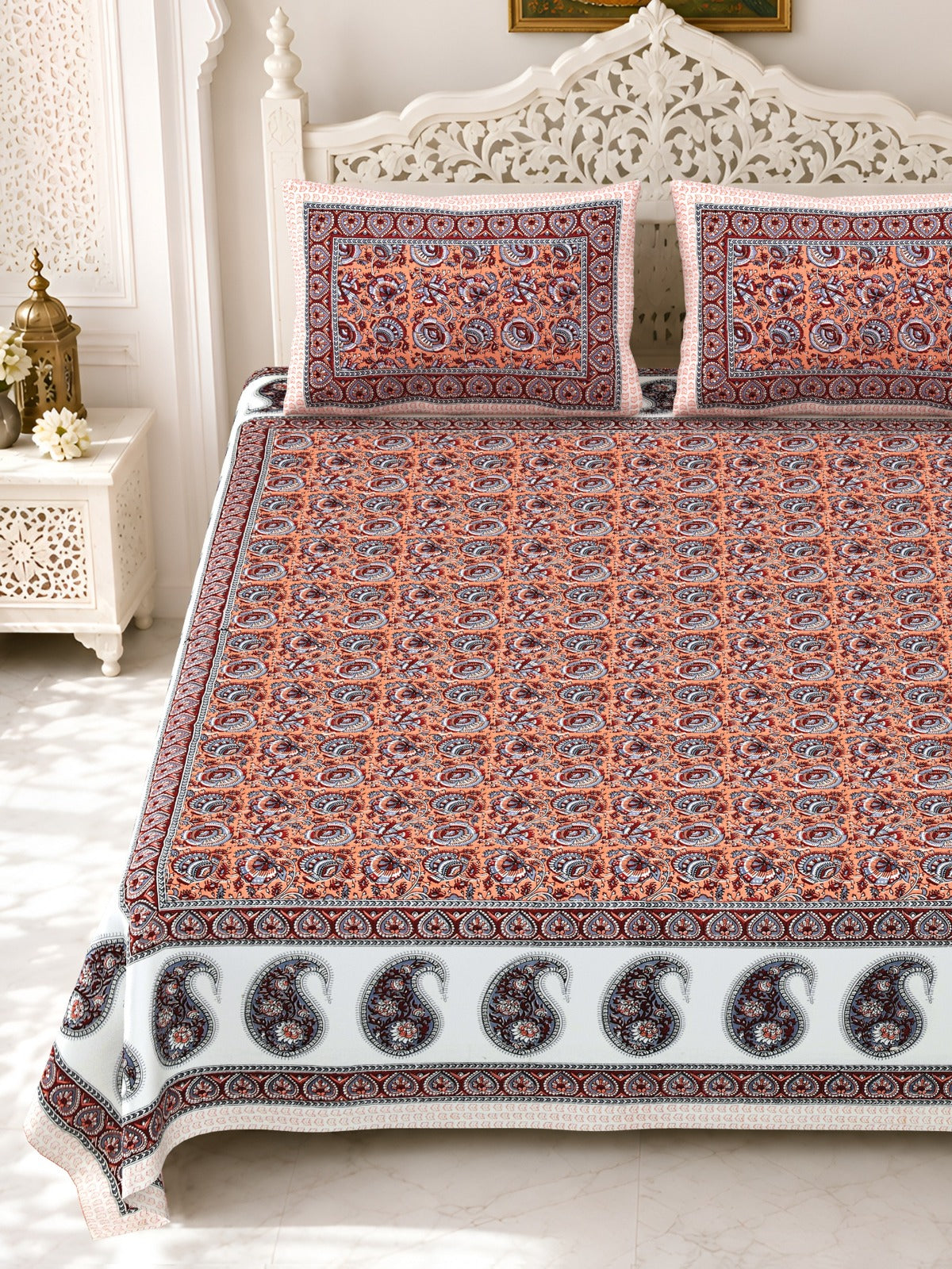 Premium Royal Block Rust Paisley Border Cotton Double Bedsheet 90x108 with 2 Pillow Covers Bedsheet 1k80YDm-DHNoligIIiEsqfp6rfQZ2x1rK_w2000