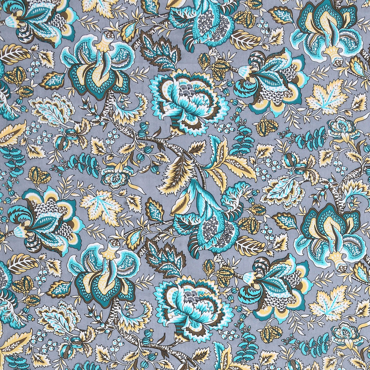 Kalashree Grey Aqua Floral Jaal premium cotton double bedsheet 100x108 with 2 pillow covers – grey and aqua – wholesale Jaipur – view 3