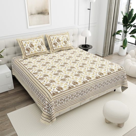 Haveli Beige Medallion Cotton Double Bedsheet 90x108 with 2 Pillow Covers Bedsheet 1kdlSEdB9W2CRuhbHdHpzxqiCDZAlyrvU_w2000