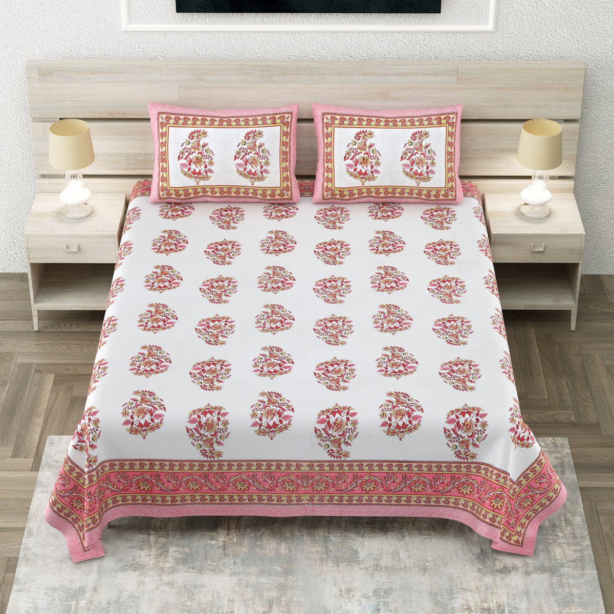 Avantika Pink Rose Buta Cotton King Size Bedsheet 108x108 With 2 Pillow Covers Bedsheet 1kl2F29vUqNW08TLxJnvz_18g2I98Hcuy_w2000