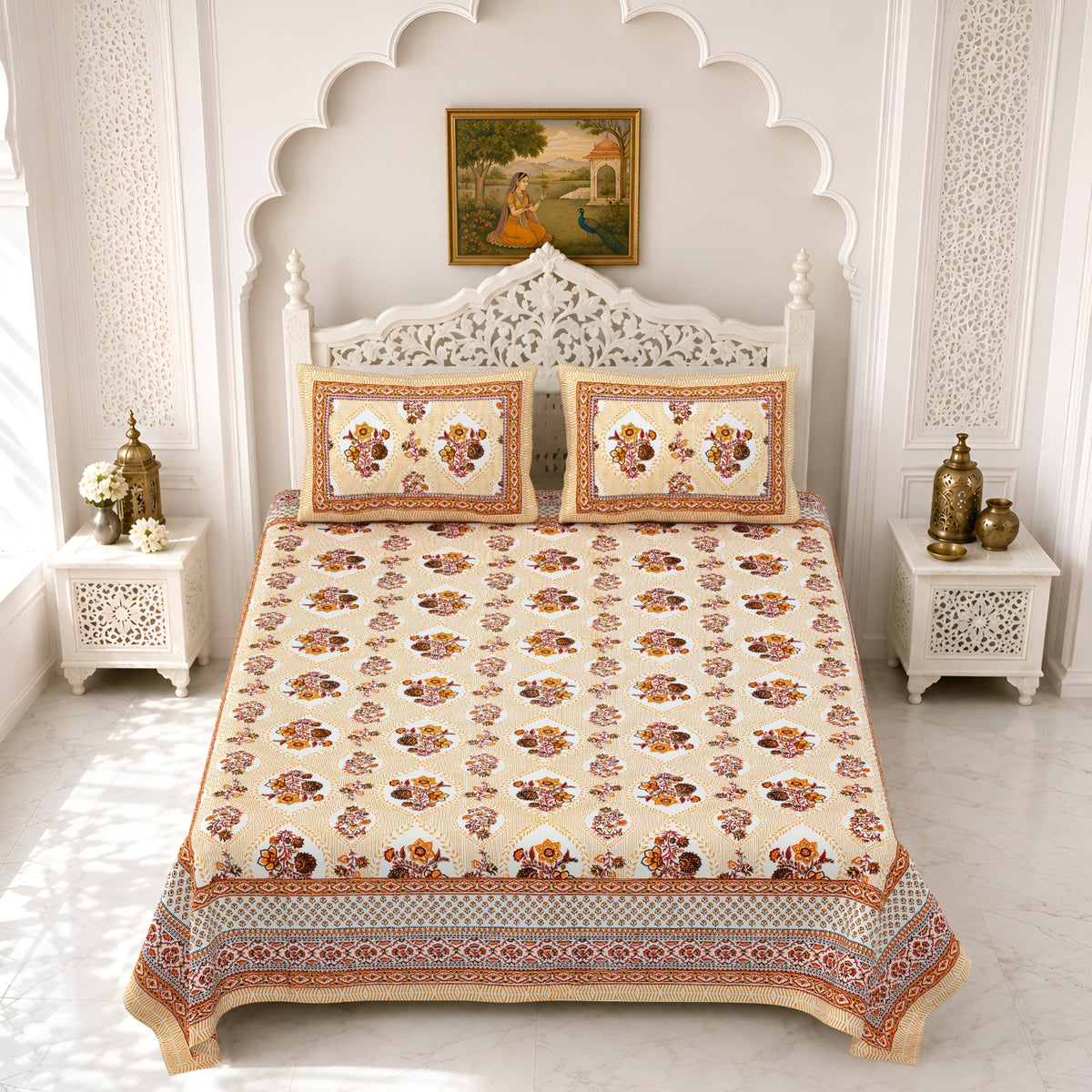 Premium Royal Block Peach Floral Bouquet Cotton Double Bedsheet 90x108 with 2 Pillow Covers Bedsheet 1kwbTdDl4_B_yl0bqq-vC0kgyl_kitfQe_w2000