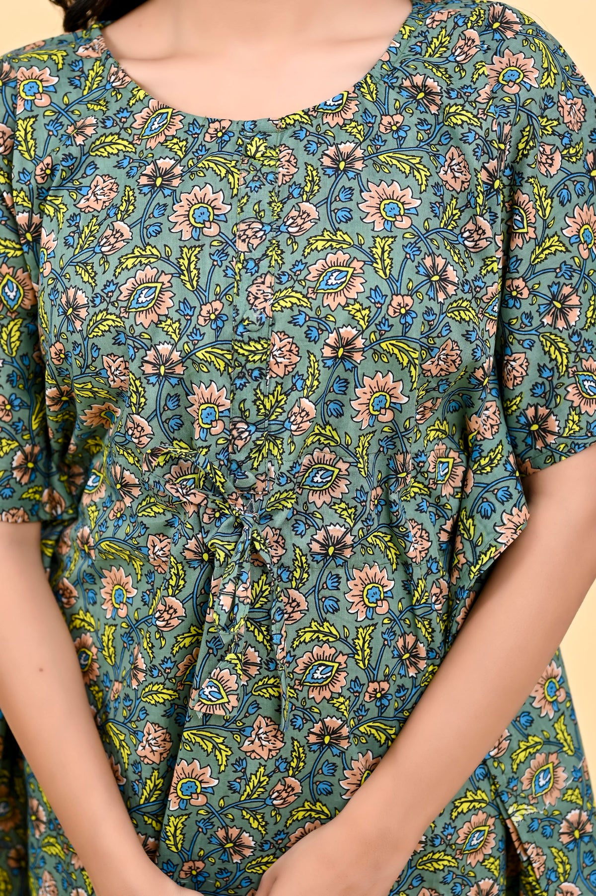 Olive Floral Jaal kaftan dress – make to order wholesale – view 6