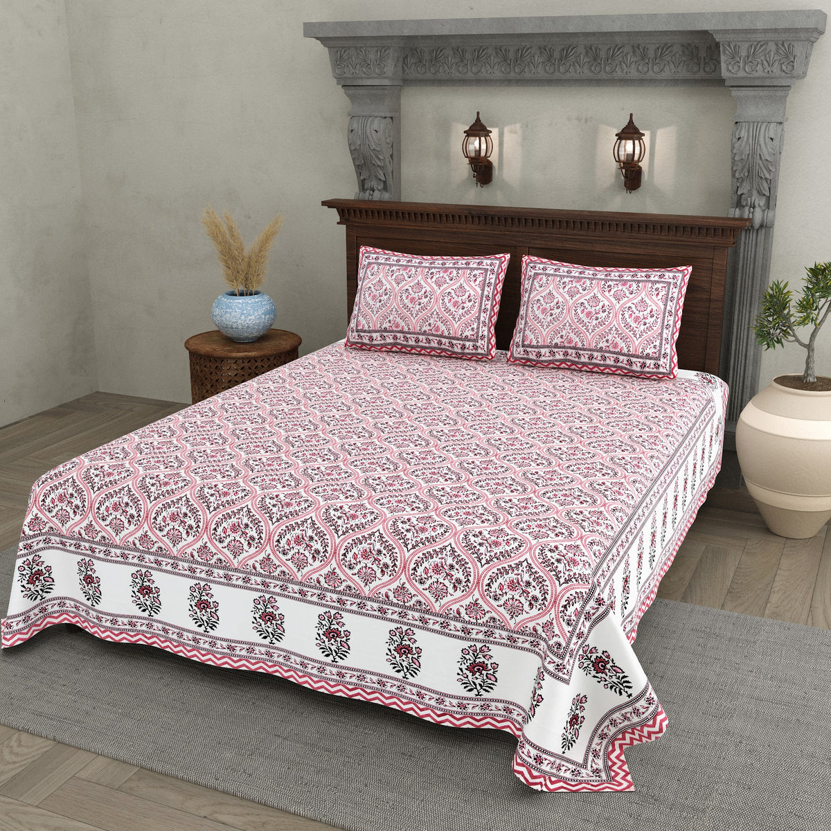 Gulabi Pink Damask Cotton Double Bedsheet 90x108 with 2 Pillow Covers Bedsheet 1lDrSKr_yyKUk3_nVkuIvc9CmXoL7dqdx_w2000