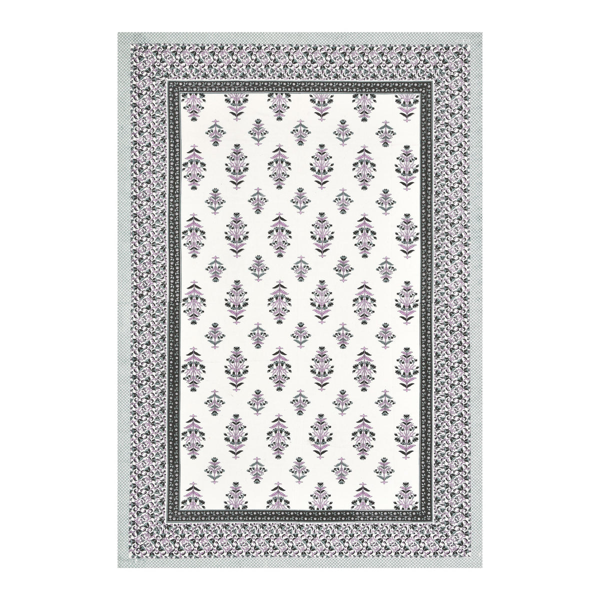 Elora Grey Border Mughal Buta Murugan cotton single bedsheet 60x90 with pillow cover – grey – wholesale Jaipur – view 4