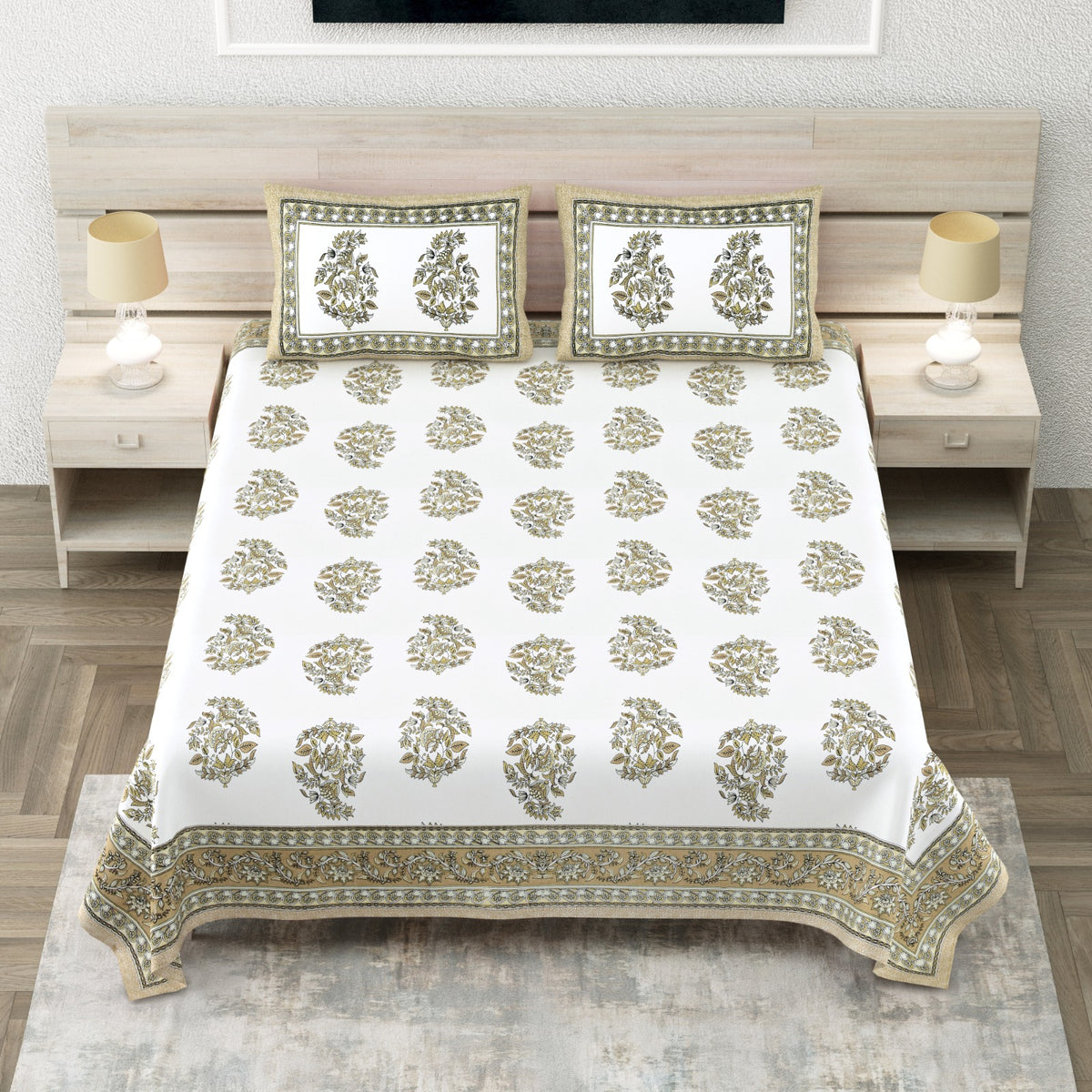 Avantika Olive Mughal Buta Cotton King Bedsheet 108x108 With 2 Pillow Covers Bedsheet 1lQW5q22Zyje-yHqRaSNRZTIfTnyNME89_w2000