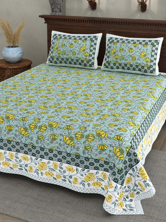 Neelam Aqua Lemon Floral Cotton Double Bedsheet 90x108 with 2 Pillow Covers Bedsheet 1lVPvhkSp9ryCj54lr4D7CymShOxPHnlK_w2000