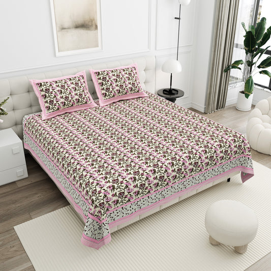 Gulabi Mauve Stripe Floral Cotton Double Bedsheet 90x108 with 2 Pillow Covers Bedsheet 1lWPFoI3AY87pEqV98KjS9sRNXiRIovWv_w2000