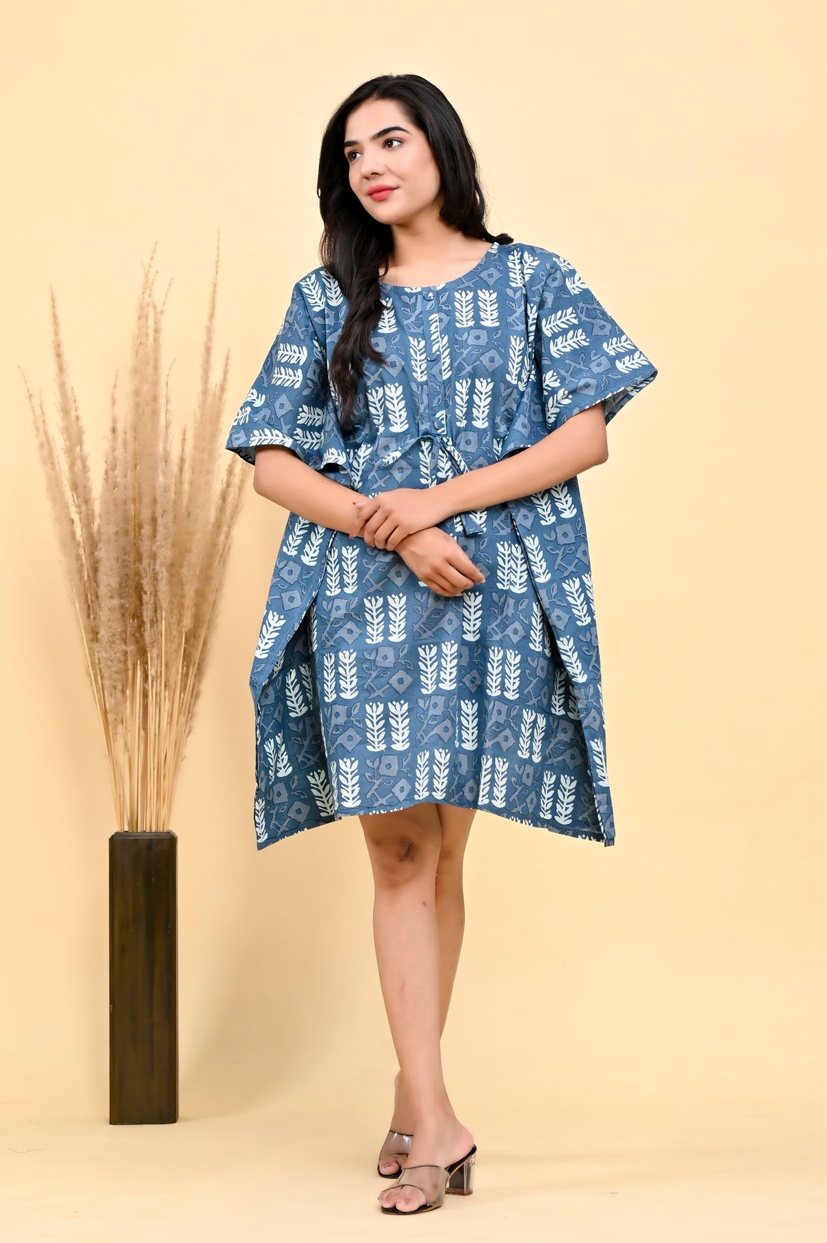 Printed Cotton Kaftan Dress 36 inch Knee Length – Blue White Buta (Make to Order) Ready to Wear 1lbFG-Yh874dyct_XxgVU5yAKYg3zv1h3_w2000