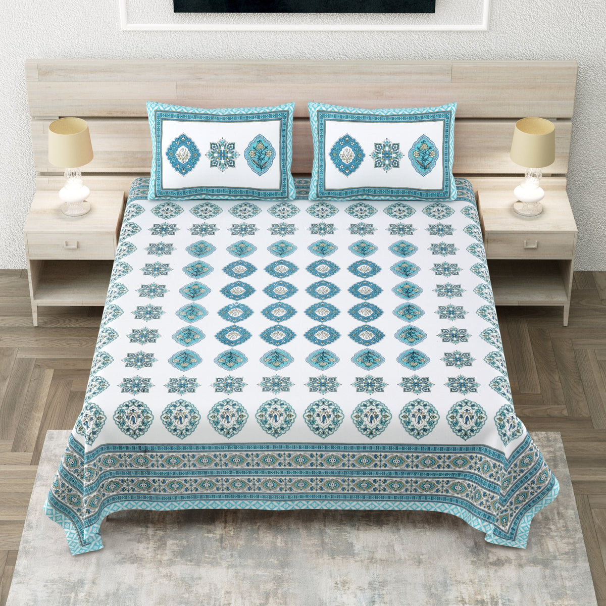 Avantika Aqua Geometric Cotton King Bedsheet 108x108 With 2 Pillow Covers Bedsheet 1lc8Uvv00BaJMNoNWn4ej4HdytOM3v8gj_w2000