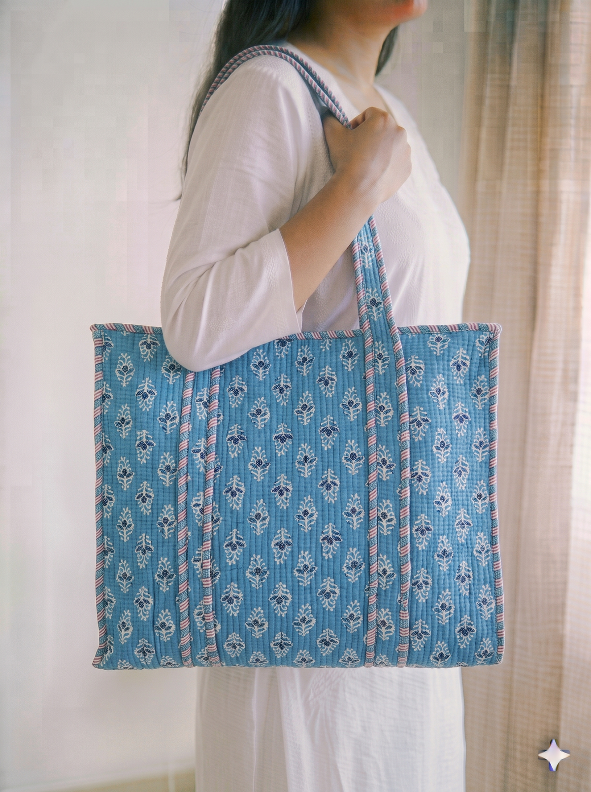 Jaipuri Printed Quilted Cotton Tote Bag | Neeli Buti – Blue Buti | 18x18 inch | Zipper & Inside Pocket | Wholesale Tote Bag 1m-7r3rhxXv77neKr5WCHPnxNtbpmLlAq_w2000