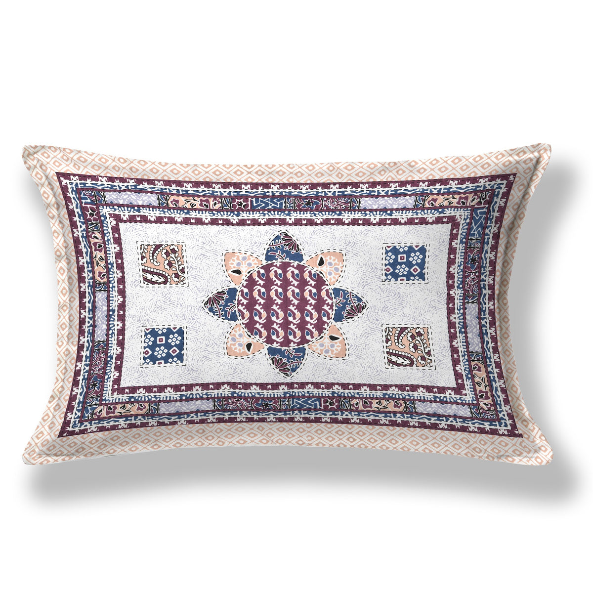 Elora Mauve Patchwork Medallion Murugan cotton single bedsheet 60x90 with pillow cover – mauve – wholesale Jaipur – view 2