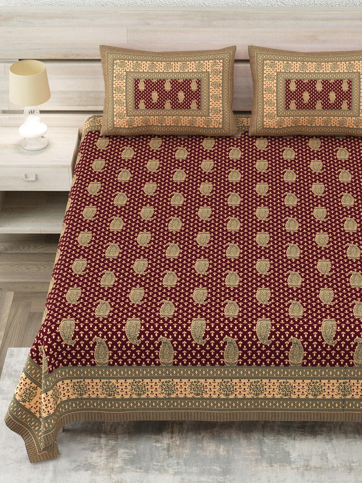Royal Sanganer Maroon Booti Pure Cotton Double Bedsheet 90x108 with 2 Pillow Covers Bedsheet 1mQ-D-5GEg_2AUfPR4Vw9hsHSQdfUrHT1_w2000