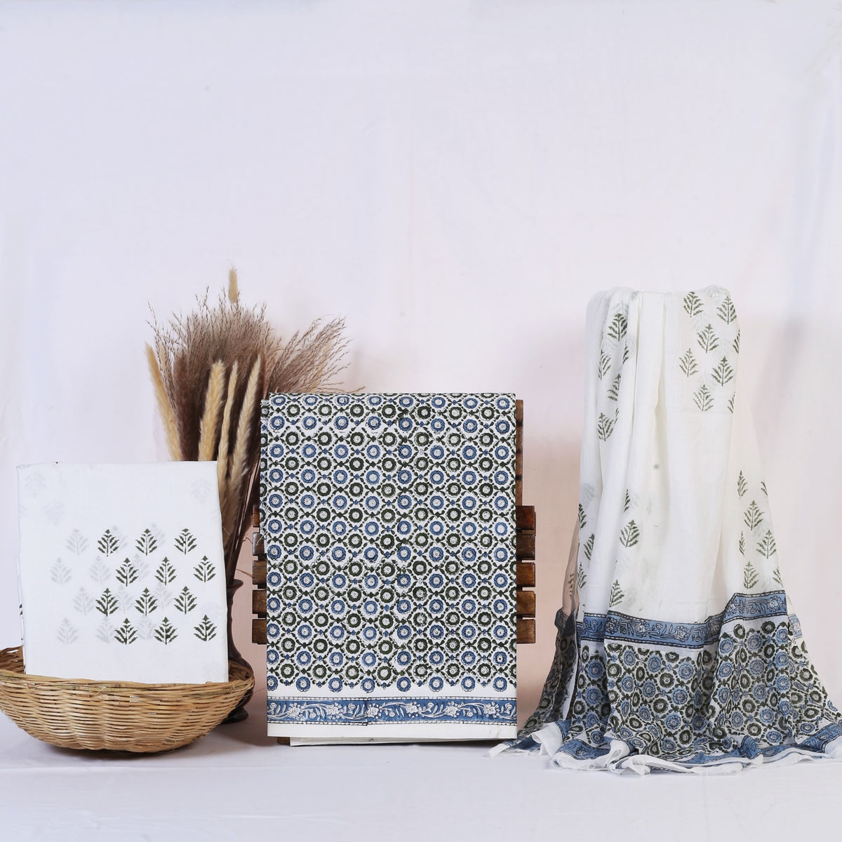 Hand Block Print Cotton Suit Material with Mulmul Dupatta | Neel Chakri Jaal – Blue Ring Jaal | Blue, Green & White | Wholesale Suit Material 1mdHshFidqLZfc3JVPw9_kxF-V5J5fADm_s0