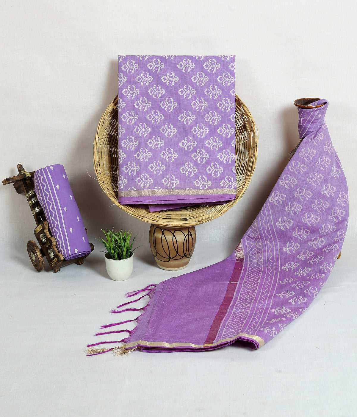 Lilac Buti Lilac Buti Chanderi silk hand block print suit material