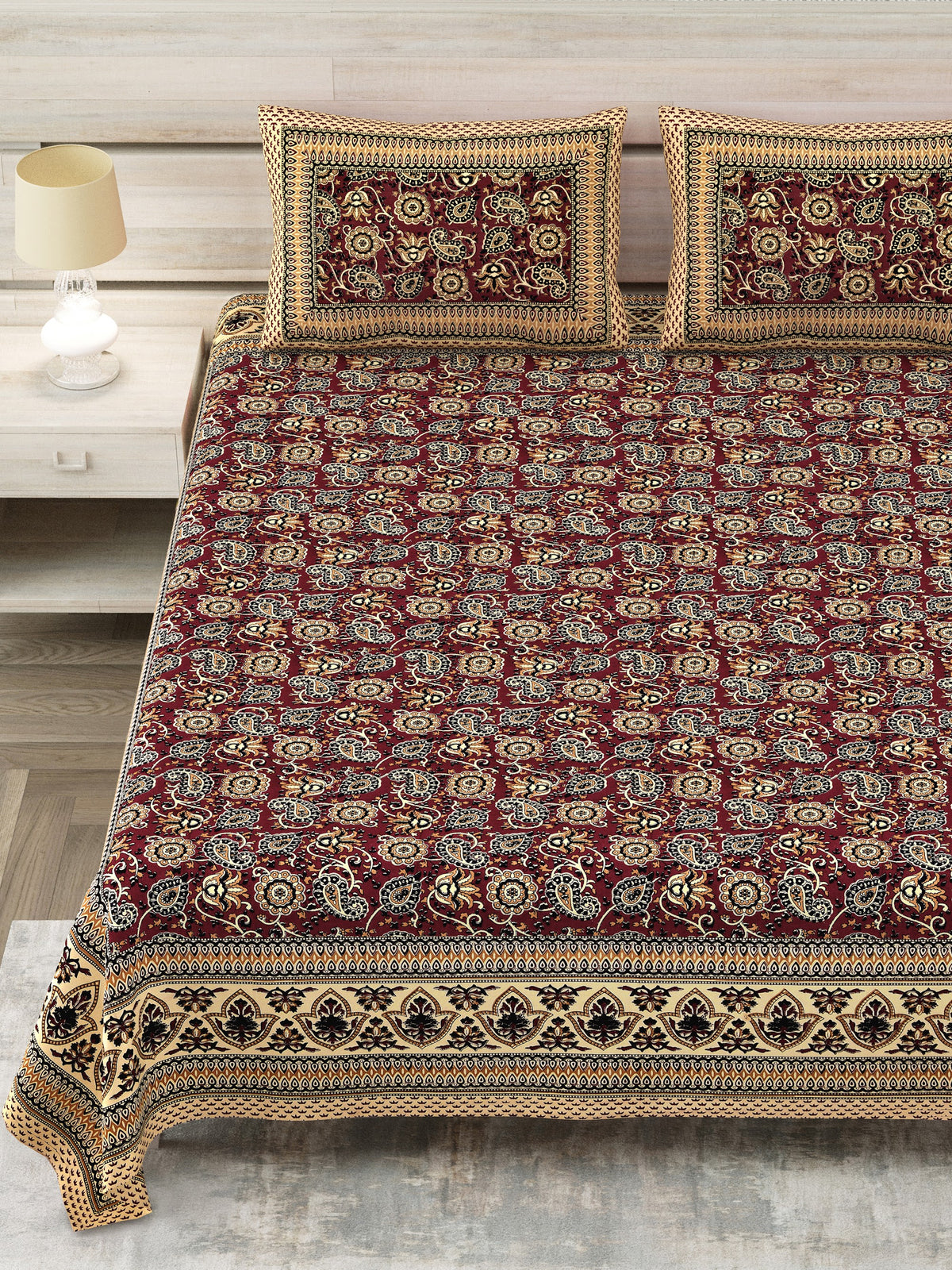 Royal Sanganer Maroon Grey Kalamkari Pure Cotton Double Bedsheet 90x108 with 2 Pillow Covers Bedsheet 1mfuqRxFQmGEwUa6zc_OdLIWsZ435WkEi_w2000