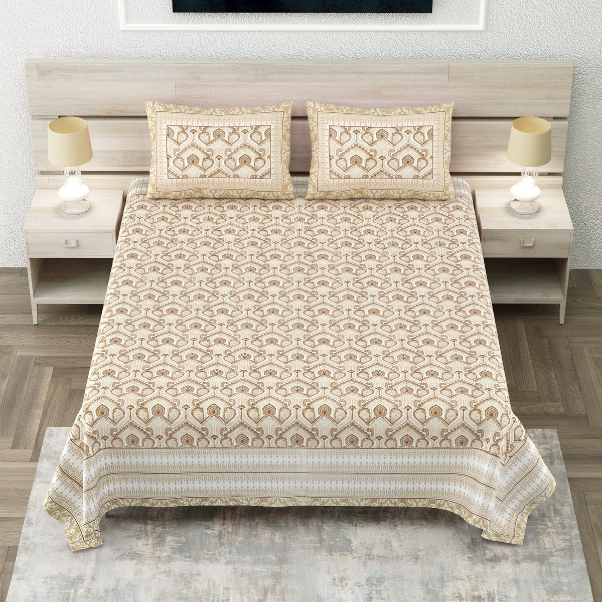 Avantika Beige Floral Jaal Cotton King Size Bedsheet With 2 Pillow Covers Bedsheet 1mlUSuW81YRk0zmToB1o4cKpDthkVu4AN_w2000
