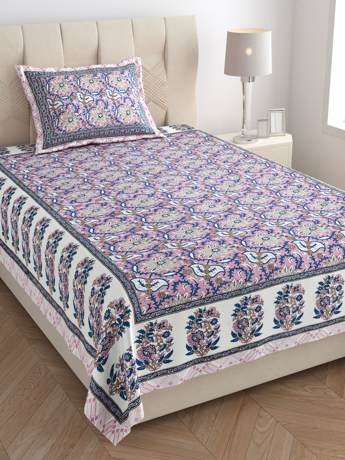 Elora Lavender Floral Jaal Murugan Cotton Single Bedsheet 60x90 with 1 Pillow Cover Bedsheet 1mrDHHxnJ5PRcQbP9koCSSkhe0mpIoaQ1_w2000