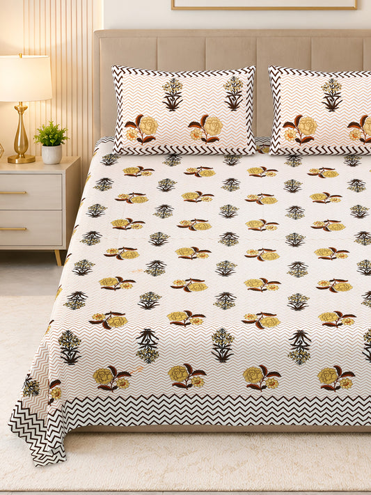 Kalashree Mustard Buta Chevron Premium Cotton Double Bedsheet 100x108 with 2 Pillow Covers Bedsheet 1n60TEjml_IvwUiSjwADMyxSjlAQsOJQr_w2000