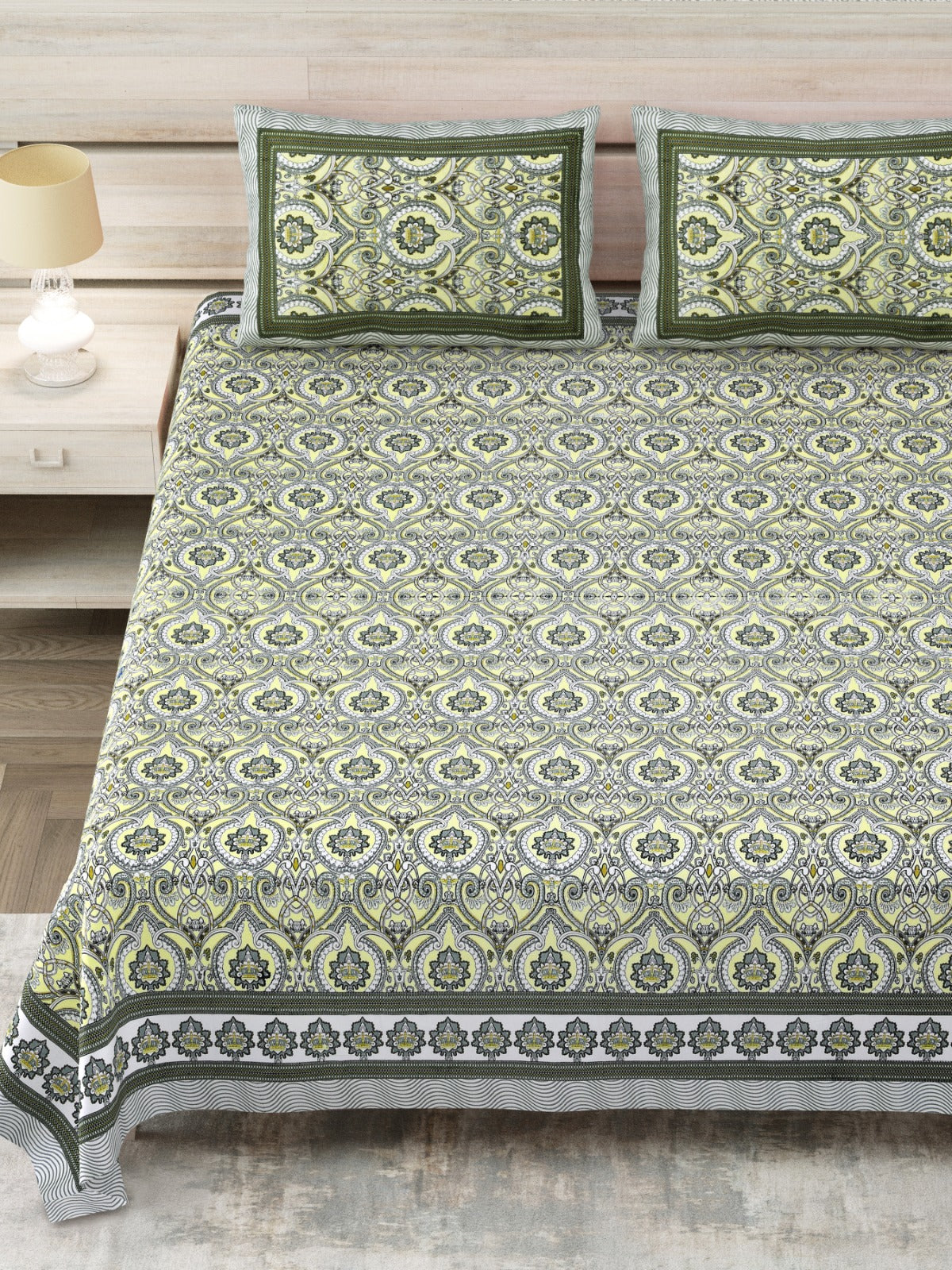 Avantika Olive Green Geometric Cotton King Size Bedsheet 108x108 with 2 Pillow Covers Bedsheet 1nA38LhNBf6NYub-y7TR4Izik7VC-14k3_w2000
