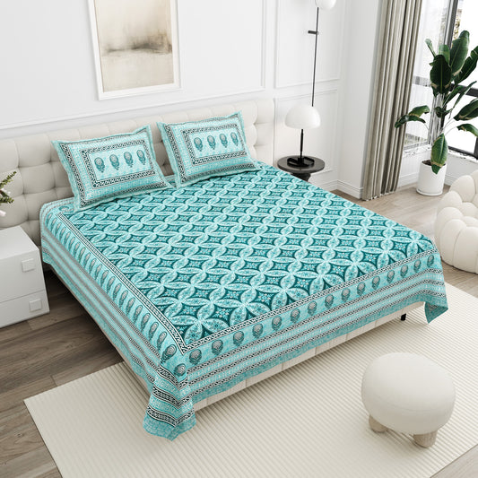 Neelam Turquoise Ogee Cotton Double Bedsheet 90x108 with 2 Pillow Covers Bedsheet 1nBRF4toHrrmw2yU9cldkdaXEhhwTNjF__w2000