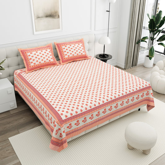 Gulabi Coral Peach Buta Cotton Double Bedsheet 90x108 with 2 Pillow Covers Bedsheet 1nd3X2aHV2UKnbKCVoFcyW7nhPQb9dpn5_w2000