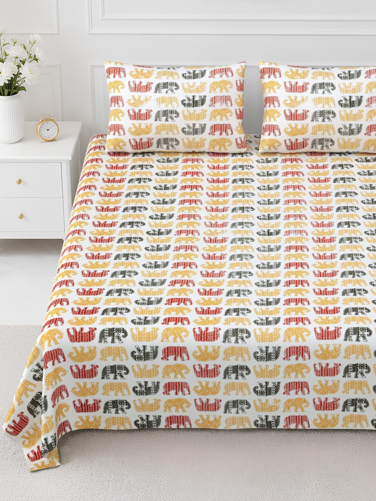 Elite Yellow Elephant Parade Cotton Double Bedsheet 90x108 with 2 Pillow Covers Bedsheet 1njK5AFXqwt7bmPwCiFydCkBAmk90O9T4_w2000